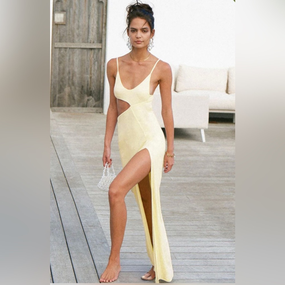 Commense Elegant Cutout Buttercream Yellow Maxi Cut Out Dress
